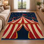 Vintage Circus Tent Rug in a bright living room with a sofa
