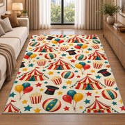 Circus Pattern Rug in a bright living room with a sofa