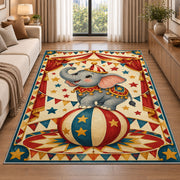Circus Elephant Rug in a bright living room with a sofa