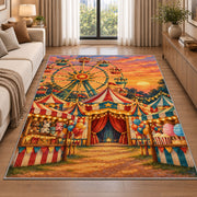 Carnival Ferris Wheel Rug in a bright living room with a sofa