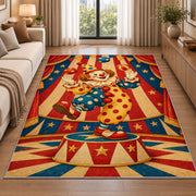 Vintage Clown Rug in a bright living room with a sofa