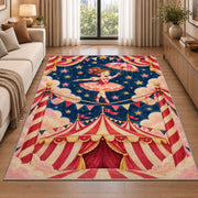 Circus Tightrope Rug in a bright living room with a sofa