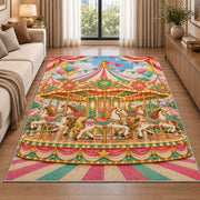 Carousel Rug in a bright living room with a sofa