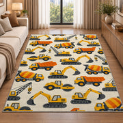 Construction Vehicles Pattern Rug in a bright living room with a sofa