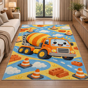 Cute Cement Mixer Rug in a bright living room with a sofa