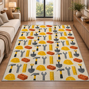 Construction Tools Pattern Rug in a bright living room with a sofa