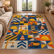 Construction Patchwork Rug in a bright living room with a sofa