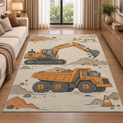 Minimalist Excavator Line Art Rug in a bright living room with a sofa