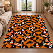 Construction Sign Pattern Rug in a bright living room with a sofa