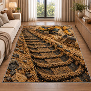 Excavator Tracks Rug in a bright living room with a sofa