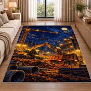 Construction Site at Night Rug in a bright living room with a sofa