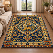 Persian Style Construction Rug in a bright living room with a sofa