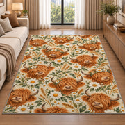 Highland Cow Pattern Rug in a bright living room with a sofa