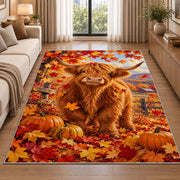 Highland Cow Autumn Rug in a bright living room with a sofa