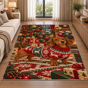 Christmas Dachshund Rug in a bright living room with a sofa