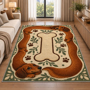 Long Dachshund Border Rug in a bright living room with a sofa