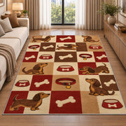 Dachshund Checkered Rug in a bright living room with a sofa