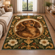 Vintage Dachshund Portrait Rug in a bright living room with a sofa