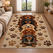Dachshund Family Rug in a bright living room with a sofa