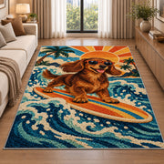 Surfing Dachshund Rug in a bright living room with a sofa