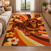 Retro Dachshund Rug in a bright living room with a sofa