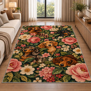 Floral Dachshund Rug in a bright living room with a sofa