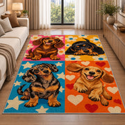 Pop Art Dachshund Rug in a bright living room with a sofa