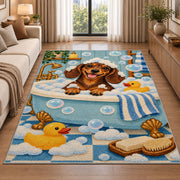 Bath Time Dachshund Rug in a bright living room with a sofa
