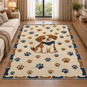 Puppy with Paw Prints and Bones rug in a bright living room with a sofa