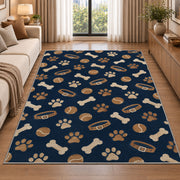 Dog Bones Balls and Paws Pattern rug in a bright living room with a sofa
