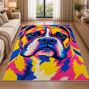 Pop Art Boxer Dog rug in a bright living room with a sofa