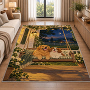 Two Dogs on Porch Swing rug in a bright living room with a sofa