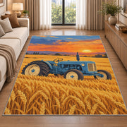 Vintage Tractor in Wheat Field rug in a bright living room with a sofa