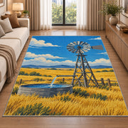 Windmill on the Prairie rug in a bright living room with a sofa