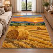 Hay Bales at Golden Hour rug in a bright living room with a sofa