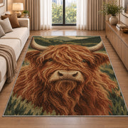 Highland Cow Close-Up rug in a bright living room with a sofa