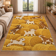 Goats on Hay Bales rug in a bright living room with a sofa