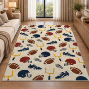 Football Gear Pattern rug in a bright living room with a sofa