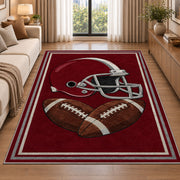 Football Helmet rug in a bright living room with a sofa
