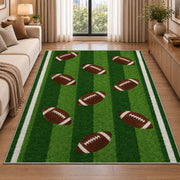 Football Turf Stripe rug in a bright living room with a sofa