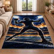 Quarterback Stadium Lights rug in a bright living room with a sofa