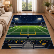 Friday Night Football rug in a bright living room with a sofa