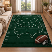 Football Playbook Chalkboard rug in a bright living room with a sofa