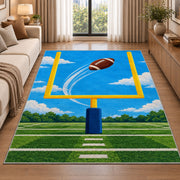 Field Goal Kick rug in a bright living room with a sofa