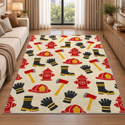 Firefighter Gear Pattern rug in a bright living room with a sofa