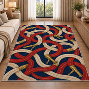 Fire Hose Pattern rug in a bright living room with a sofa