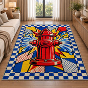 Pop Art Fire Hydrant rug in a bright living room with a sofa