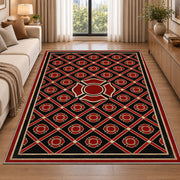 Maltese Cross Lattice rug in a bright living room with a sofa