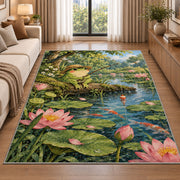 frog fishing at the pond rug in a bright living room with a sofa