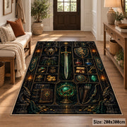 Dark fantasy sword and relics area rug in a entryway